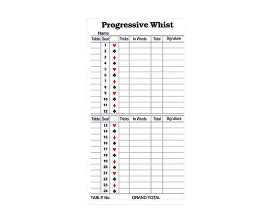 Progressive Whist Score Cards